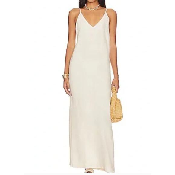 Onia Linen Blend Slip Dress Womens Size L Beige Midi Minimalist Summer Resort - Picture 1 of 11